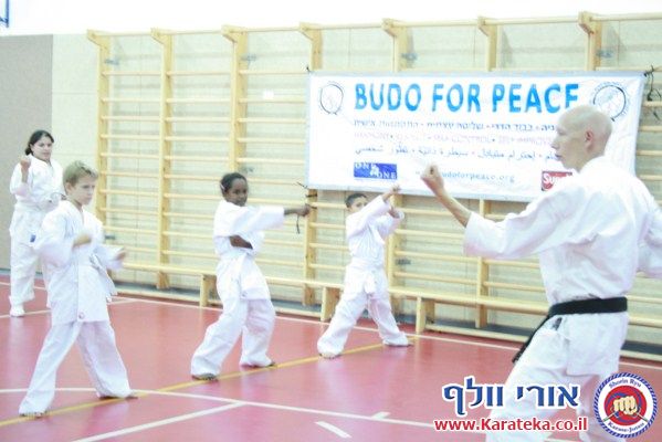 שיעורי קראטה לילדים בבית ספר ויצמן שביפו. האימונים מתקיימים בחסות עמותת בודו למען השלום.